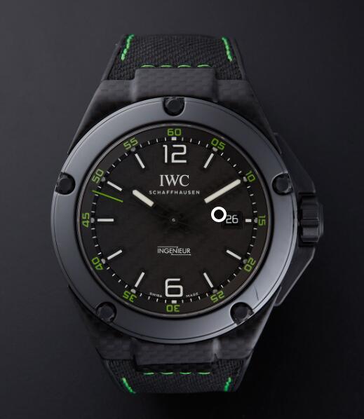The whole black timepieces have white luminescent plating and green elements. 