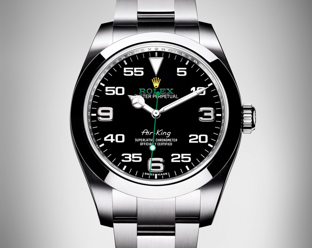 The 40 mm fake Rolex Air-King 116900 watches have black dials.