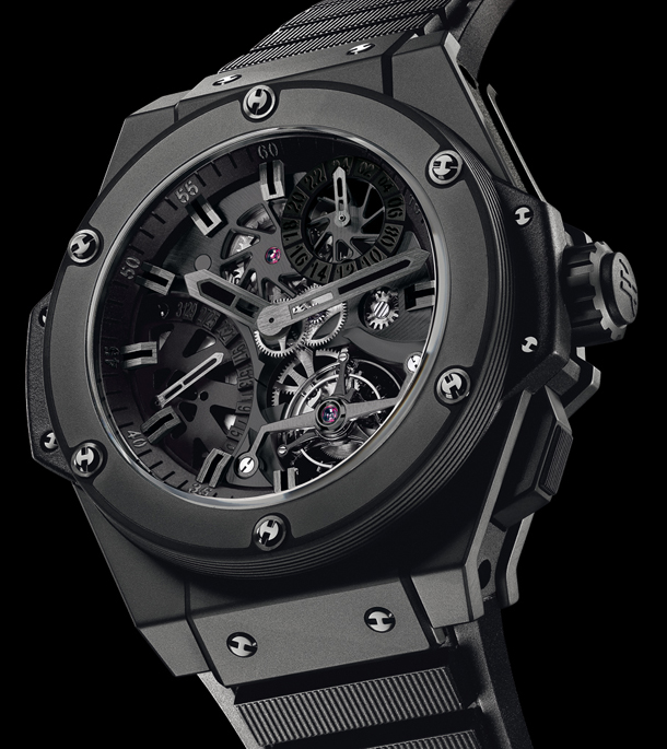 The 48 mm copy Hublot King Power 706.CI.1110.RX watches have skeleton dials.