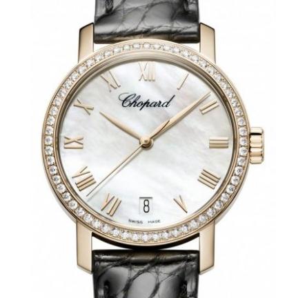 The 33.5 mm replica Chopard Classic 134200-5001 watches have white mother-of-pearl dials.