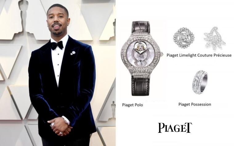 Michael B. Jordan wears the 39 mm 18k white gold fake Piaget Polo G0A32149 watch with sapphires.